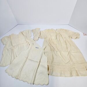 Vintage Infant Gown Dress Slip Socks Pemae Hand Embroidered Lace Cream Heirloom